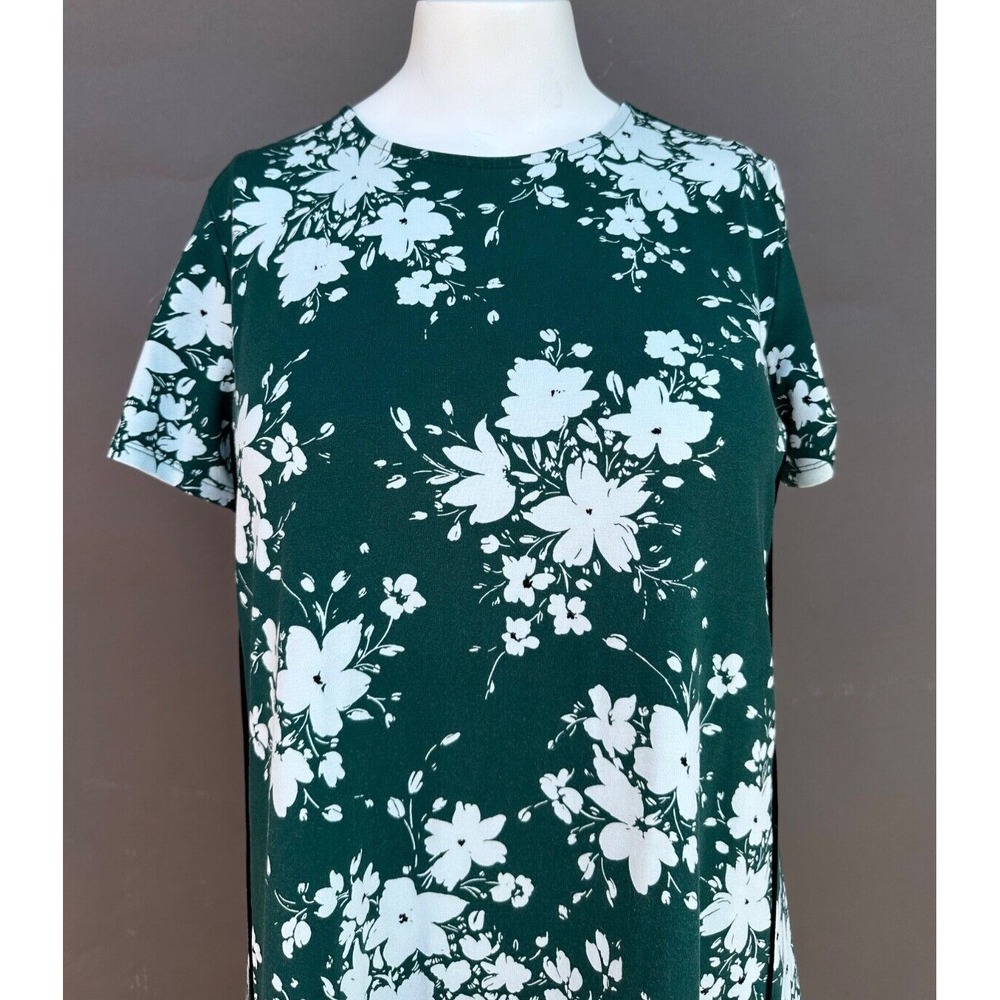 J Jill Wearever Dress MP Green Floral T-Shirt Knee Length Stretch Cottagecore - Picture 3 of 13